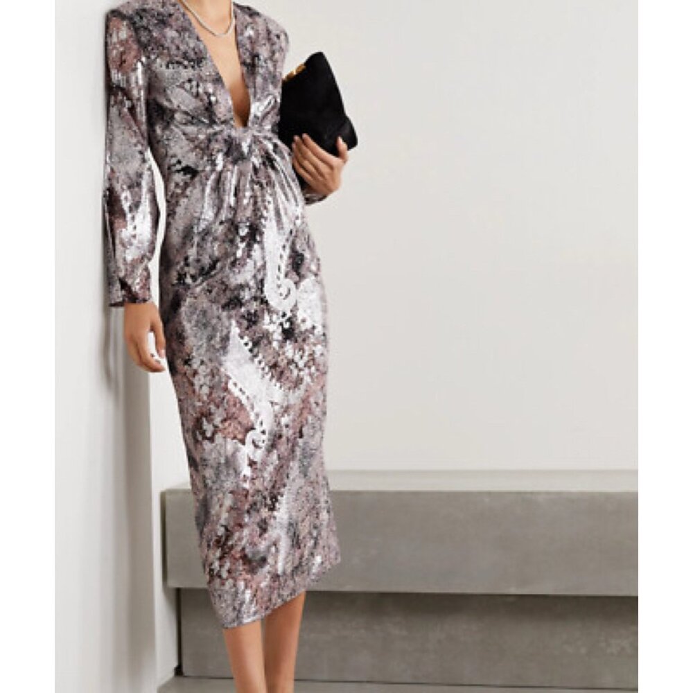 IRO Rouniea Gathered Printed Fill Coupé Silk Midi Dress